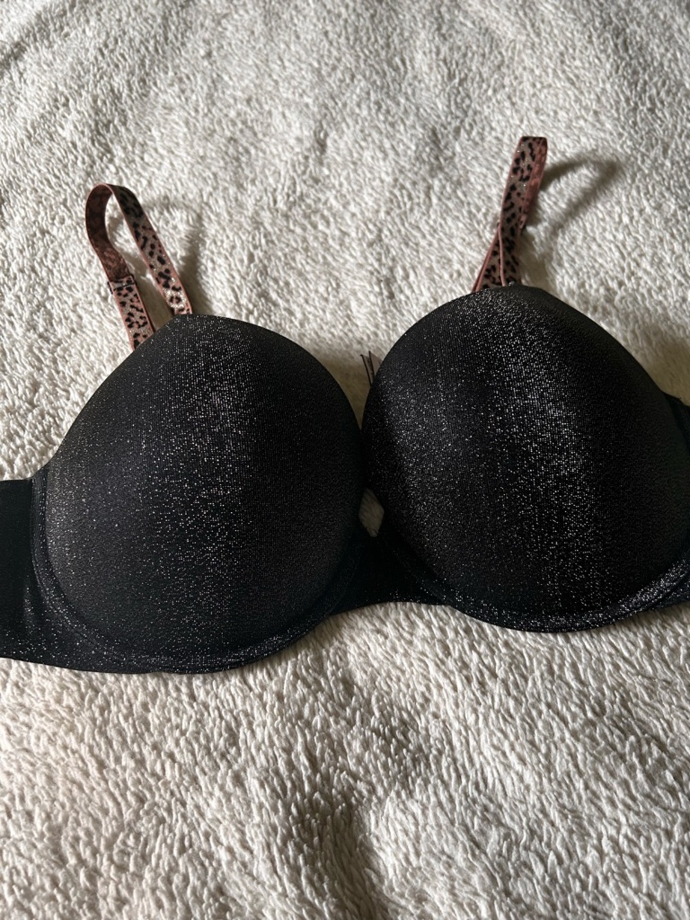 Victoria's Secret Black Shimmer Bra with Leopard-Print Straps